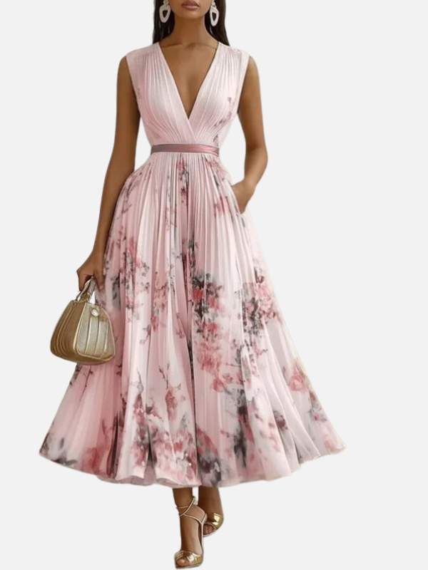 Anna | Elegant Blomstret Plisseret Maxikjole