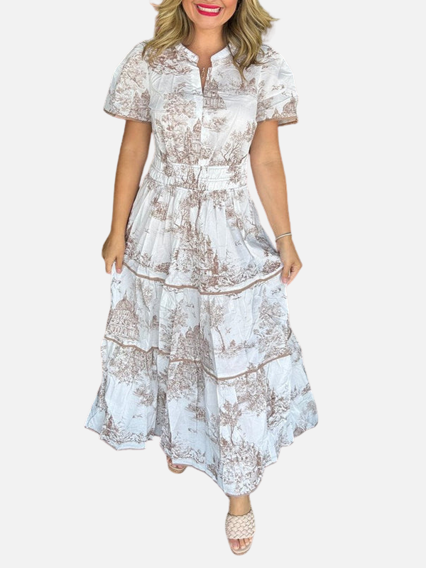 Anna | Mønstret Boho Maxikjole med Knapper