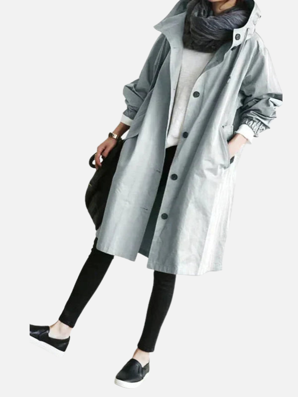 Anne | Lang Oversize Hættefrakke med Knapper