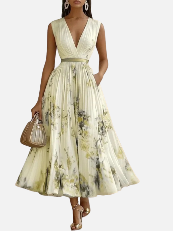 Anna | Elegant Blomstret Plisseret Maxikjole