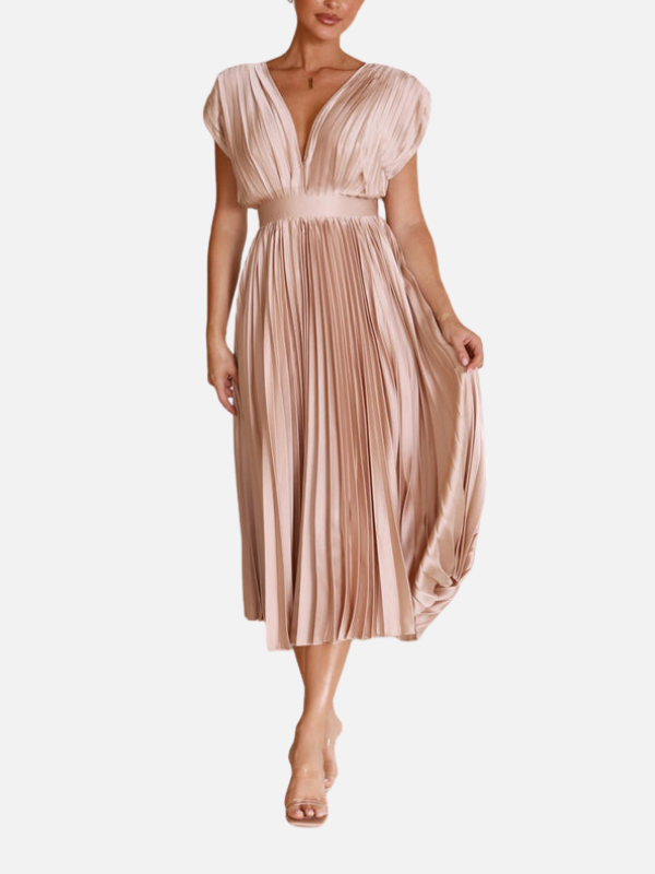 Mette | Elegant Plisseret Festkjole i Maxi