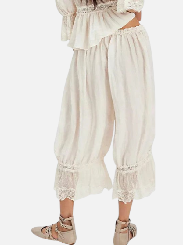 Anne | Boho Bukser med Blonde og Snøretalje