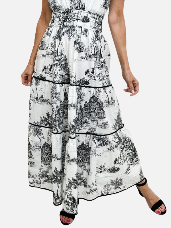 Anna | Mønstret Boho Maxikjole med Knapper