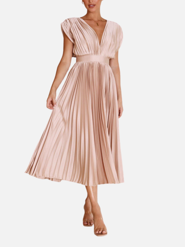 Mette | Elegant Plisseret Festkjole i Maxi