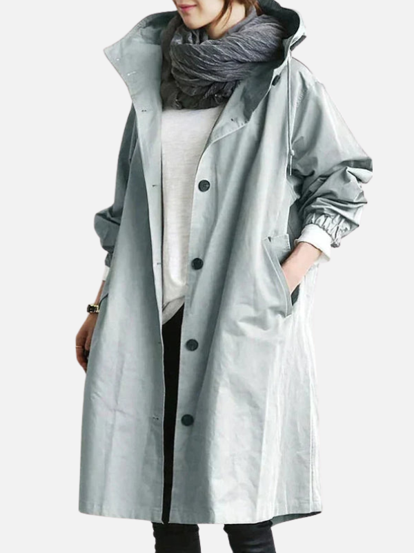 Anne | Lang Oversize Hættefrakke med Knapper
