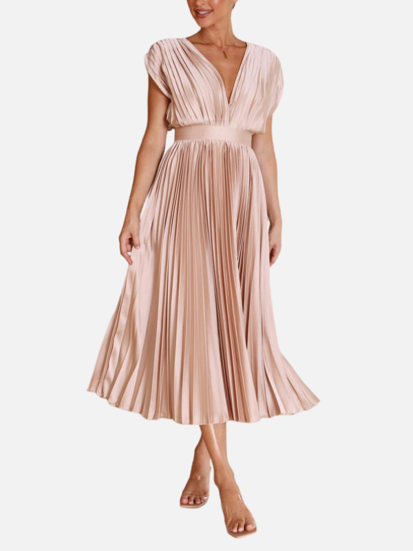 Mette | Elegant Plisseret Festkjole i Maxi