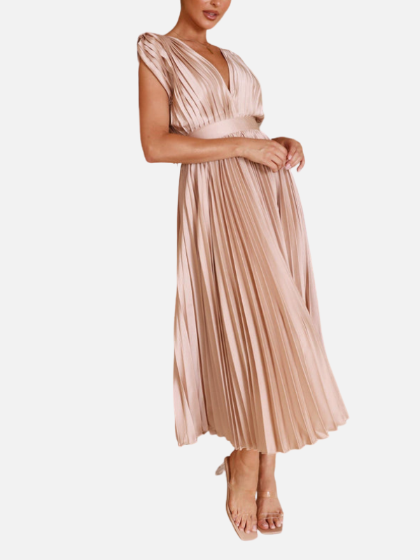 Mette | Elegant Plisseret Festkjole i Maxi