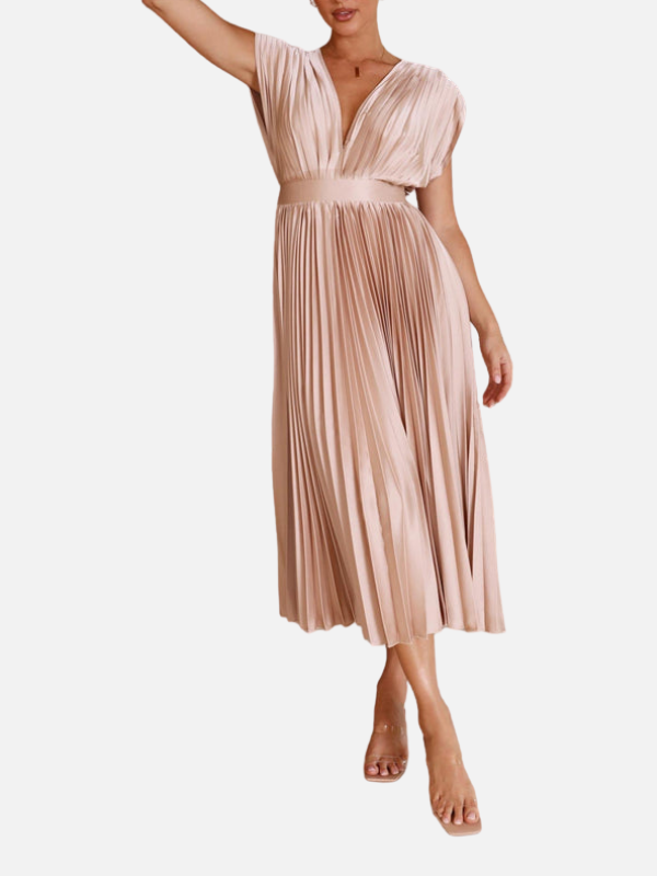 Mette | Elegant Plisseret Festkjole i Maxi