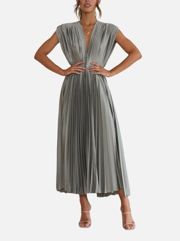 Mette | Elegant Plisseret Festkjole i Maxi