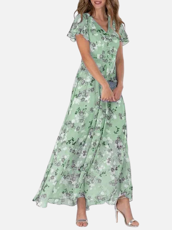 Maria | Blomstret Maxikjole med V-Hals, Sommer