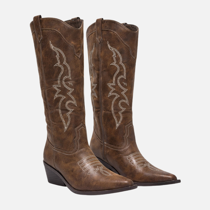Karen | Knæhøje Cowboystøvler, Broderet Western