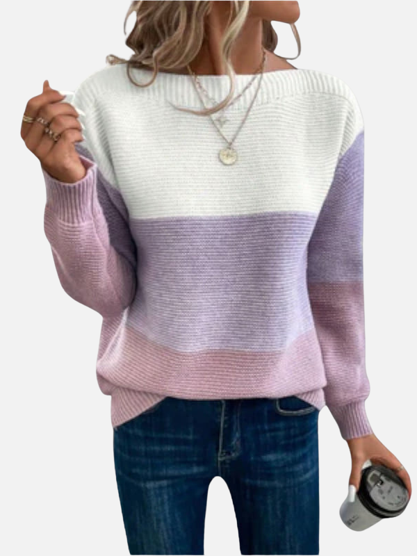 Anne | Strikbluse i Colourblock med Bådudskæring