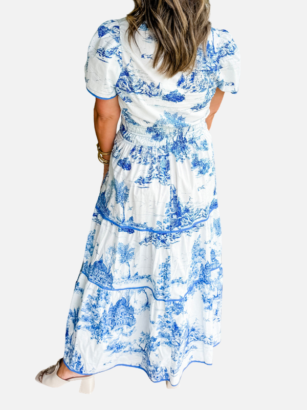 Anna | Mønstret Boho Maxikjole med Knapper