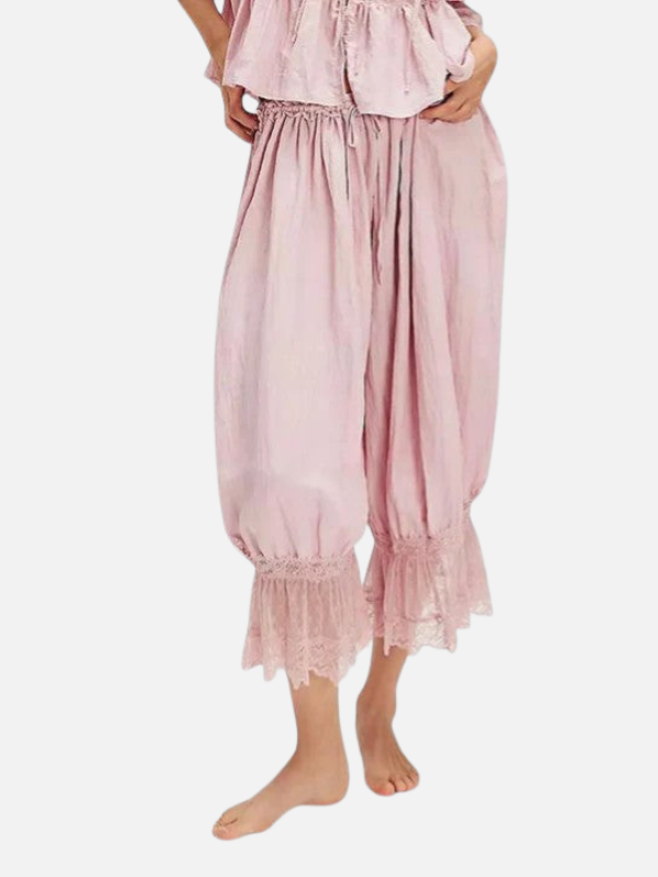 Anne | Boho Bukser med Blonde og Snøretalje