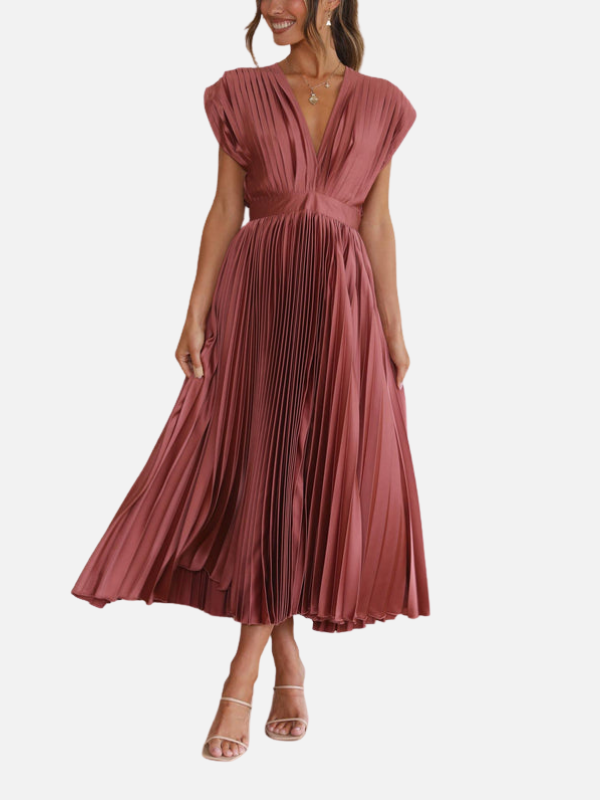 Mette | Elegant Plisseret Festkjole i Maxi