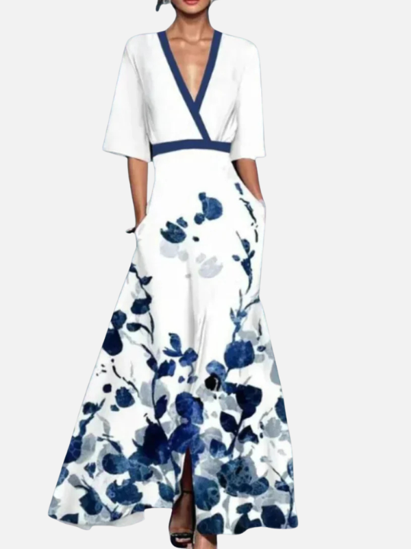 Anne | Blomstret Maxikjole med V-Hals, Elegant