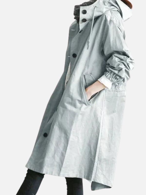Anne | Lang Oversize Hættefrakke med Knapper