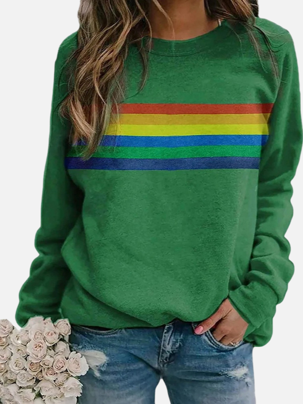 Helle | Sweatshirt med Regnbuestriber, Rund Hals