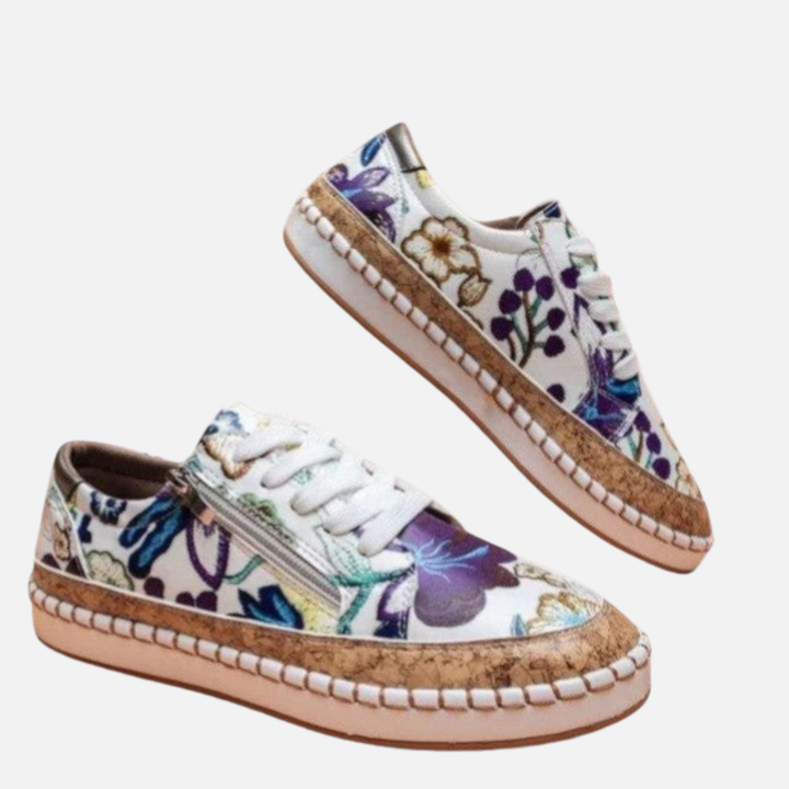 Karen | Blomstrede Sneakers med Snøre og Plateau