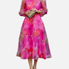 Pia | Blomstret Midikjole med Pufærmer, Elegant