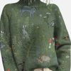 Anna | Mønstret Rullekrave Sweater med Skovmotiv