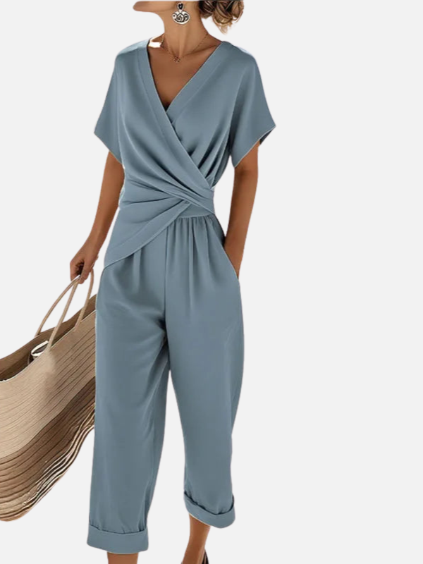 Mette | Beige Buksedragt med Slå-Om