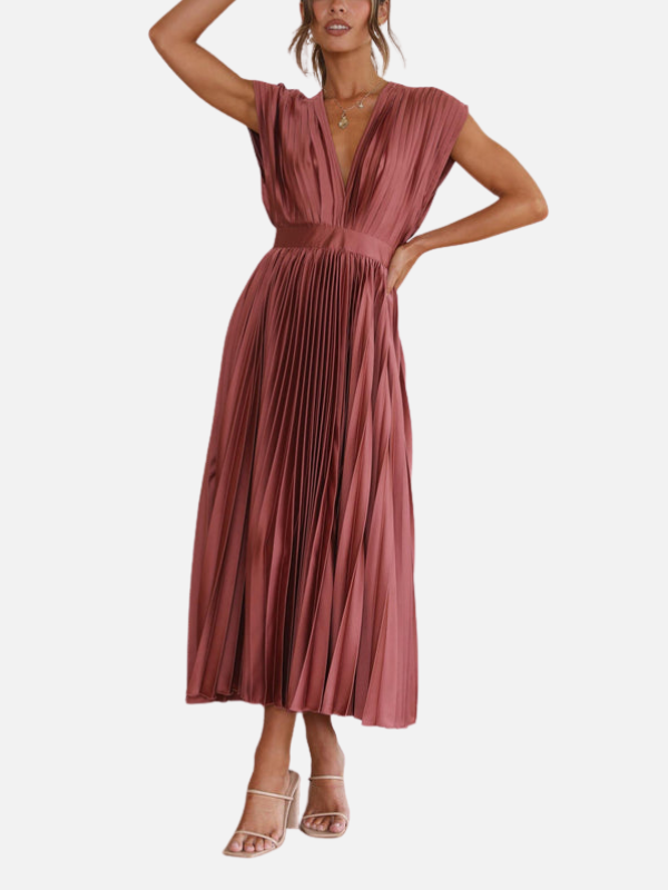 Mette | Elegant Plisseret Festkjole i Maxi