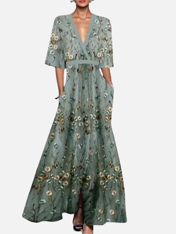 Anne | Blomstret Maxikjole med V-Hals, Elegant