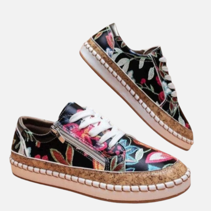 Karen | Blomstrede Sneakers med Snøre og Plateau