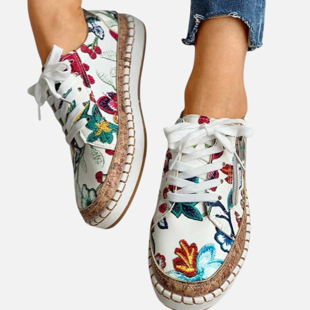 Karen | Blomstrede Sneakers med Snøre og Plateau