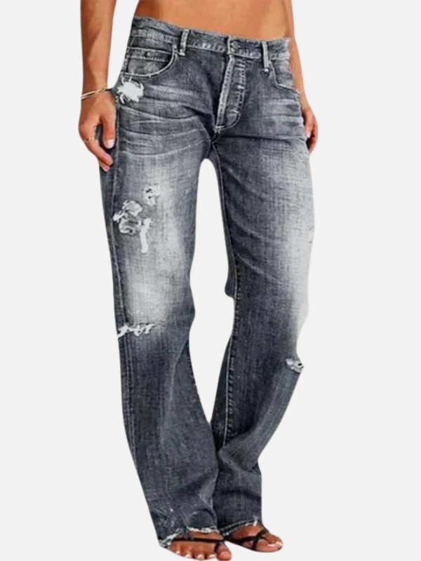 Anne | Hullede Jeans med Lige Ben til Dame