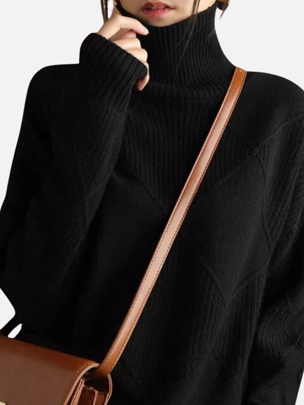 Susanne | Rullekrave Sweater med Rudestruktur