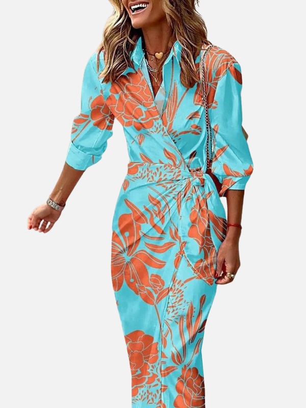 Anna | Elegant Slå-Om Kjole med Print