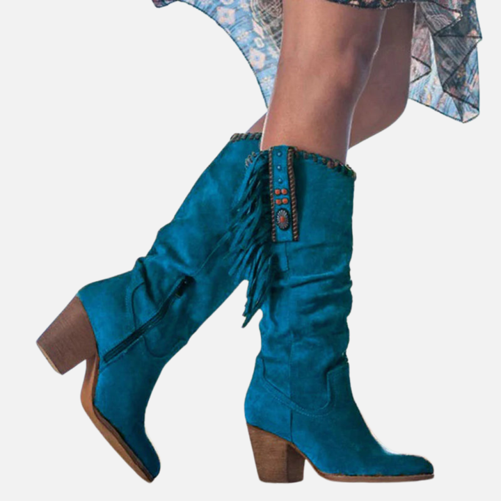 Pia | Knæhøje Frynsestøvler, Boho Cowboystøvler