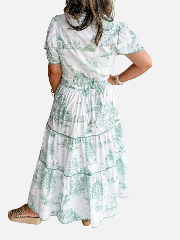 Anna | Mønstret Boho Maxikjole med Knapper