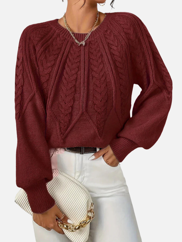 Mette | Kabelstrik Strikbluse med Rund Hals