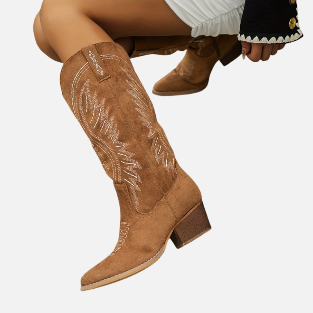 Maria | Broderede Knæhøje Cowboystøvler, Western