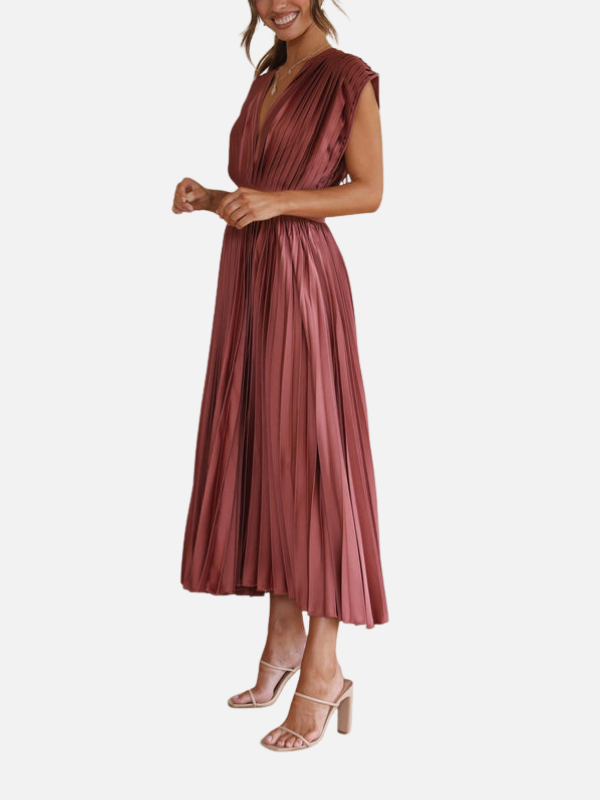 Mette | Elegant Plisseret Festkjole i Maxi