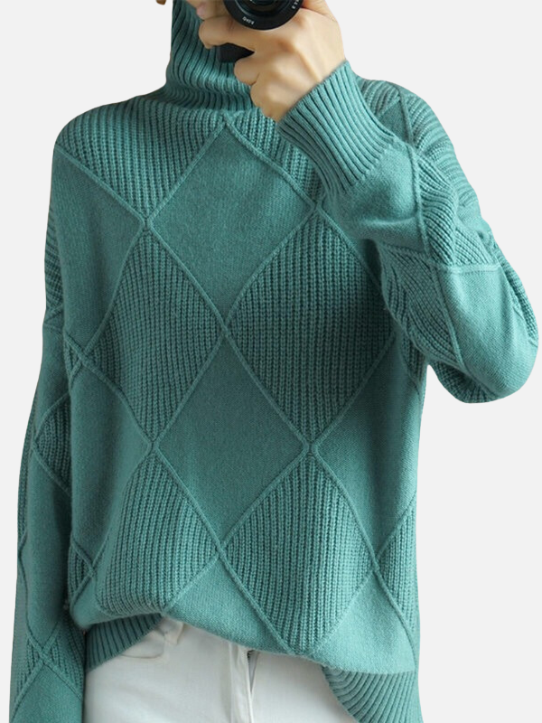Susanne | Rullekrave Sweater med Rudestruktur