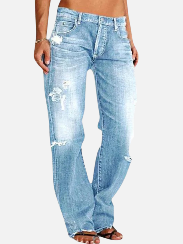 Anne | Hullede Jeans med Lige Ben til Dame