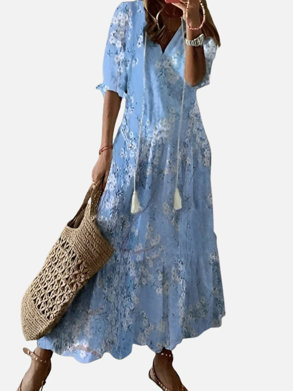 Ida | Mønstret Maxikjole med V-Hals, Boho Sommer