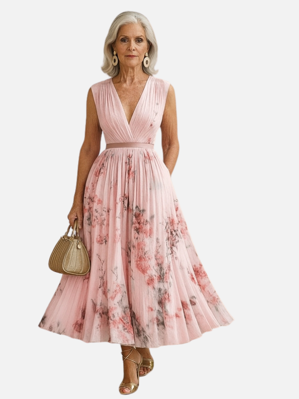 Anna | Elegant Blomstret Plisseret Maxikjole