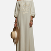 Mette | Off-Shoulder Maxikjole med Broderi, Boho