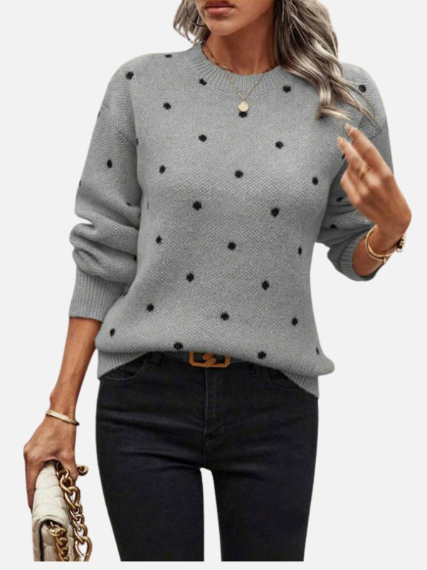 Lene | Prikket Strikbluse med Rund Hals