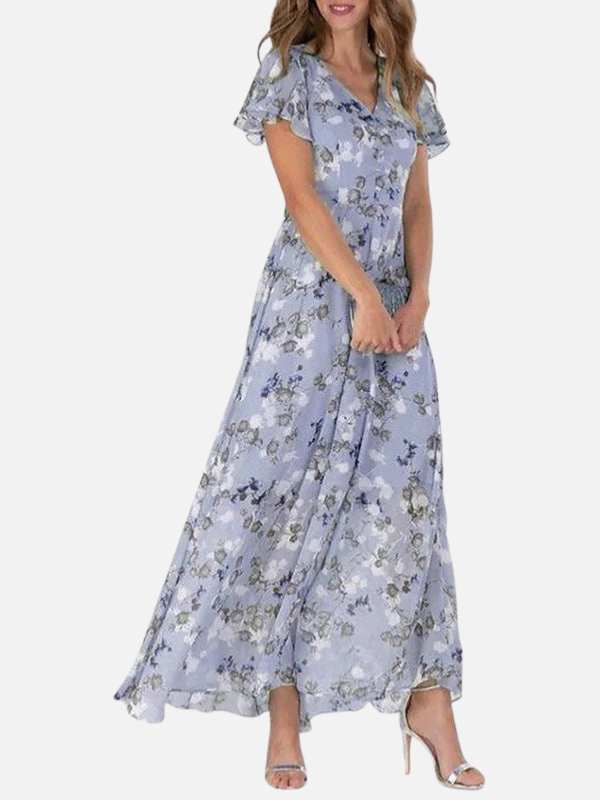 Maria | Blomstret Maxikjole med V-Hals, Sommer