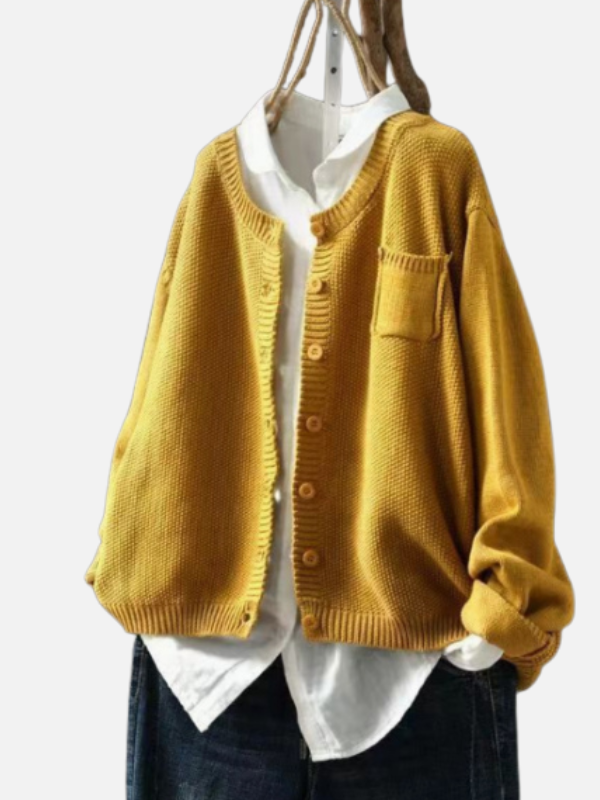Karen | Strikcardigan med Rund Hals og Lomme