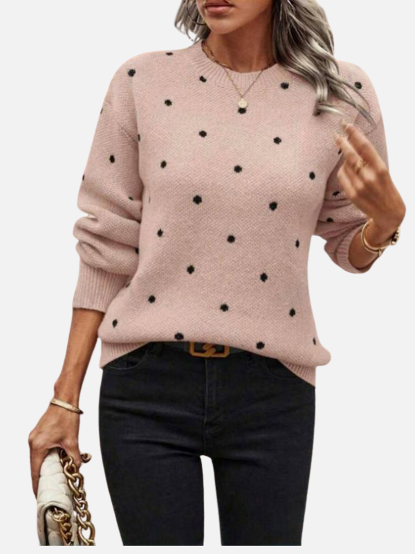 Lene | Prikket Strikbluse med Rund Hals