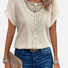 Maria | Vaffelstrik Bluse med Blonde og Rund Hals