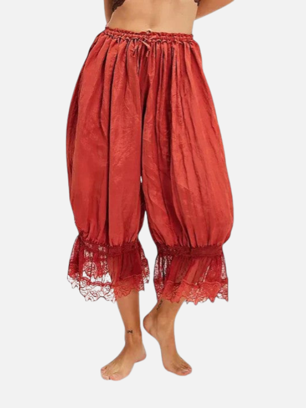 Anne | Boho Bukser med Blonde og Snøretalje