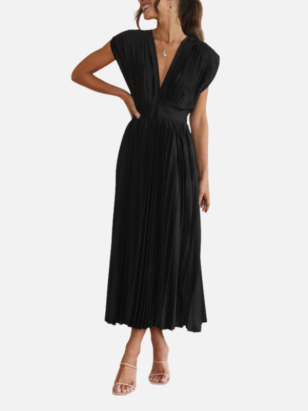 Mette | Elegant Plisseret Festkjole i Maxi
